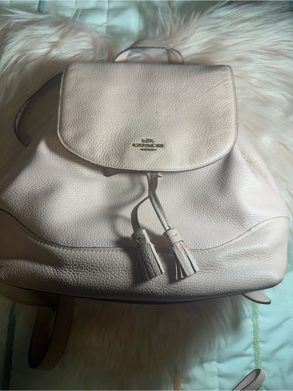 Coach Pebble Leather Drawstring Backpack in Blush Pink